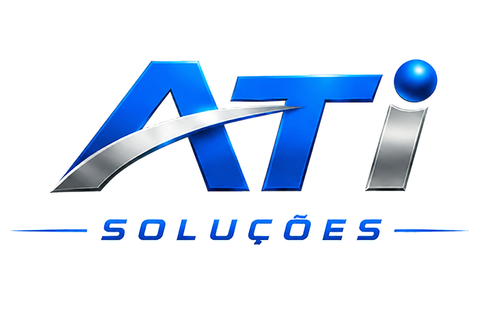 Logo principal ATI Soluções, azul e metálico